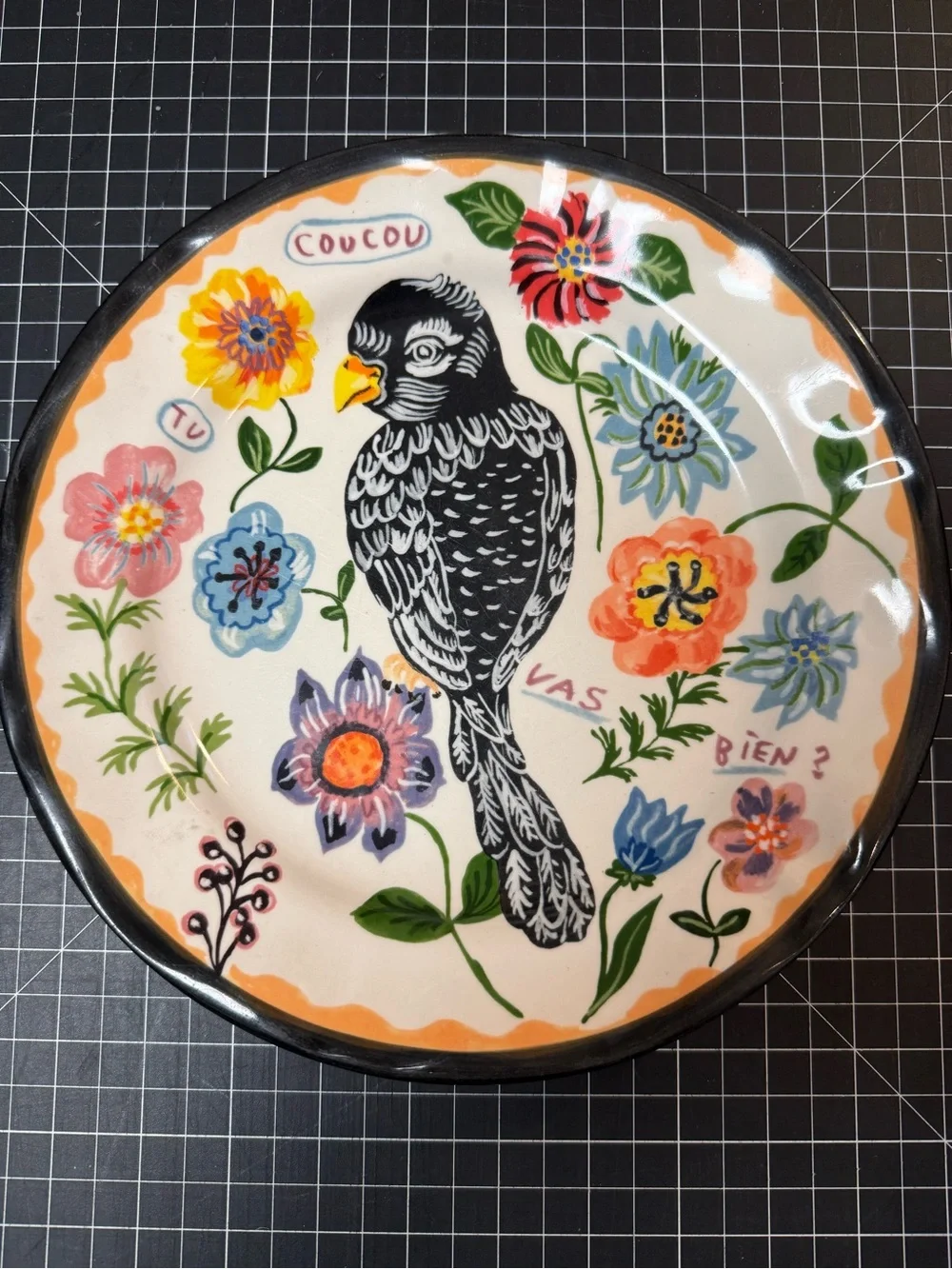 Anthropologie - Nathalie Léte- adorable Floral Bird Ceramic Plate - Multicolor